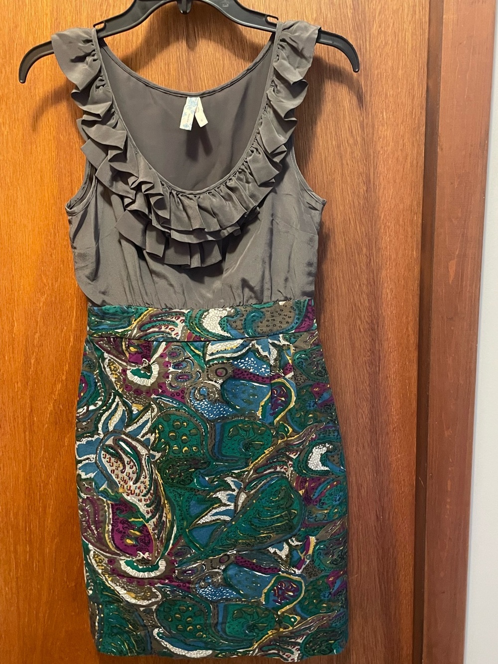 Sleeveless Ruffle Neck Mixed-bo-ho Dress - Gray & Teal